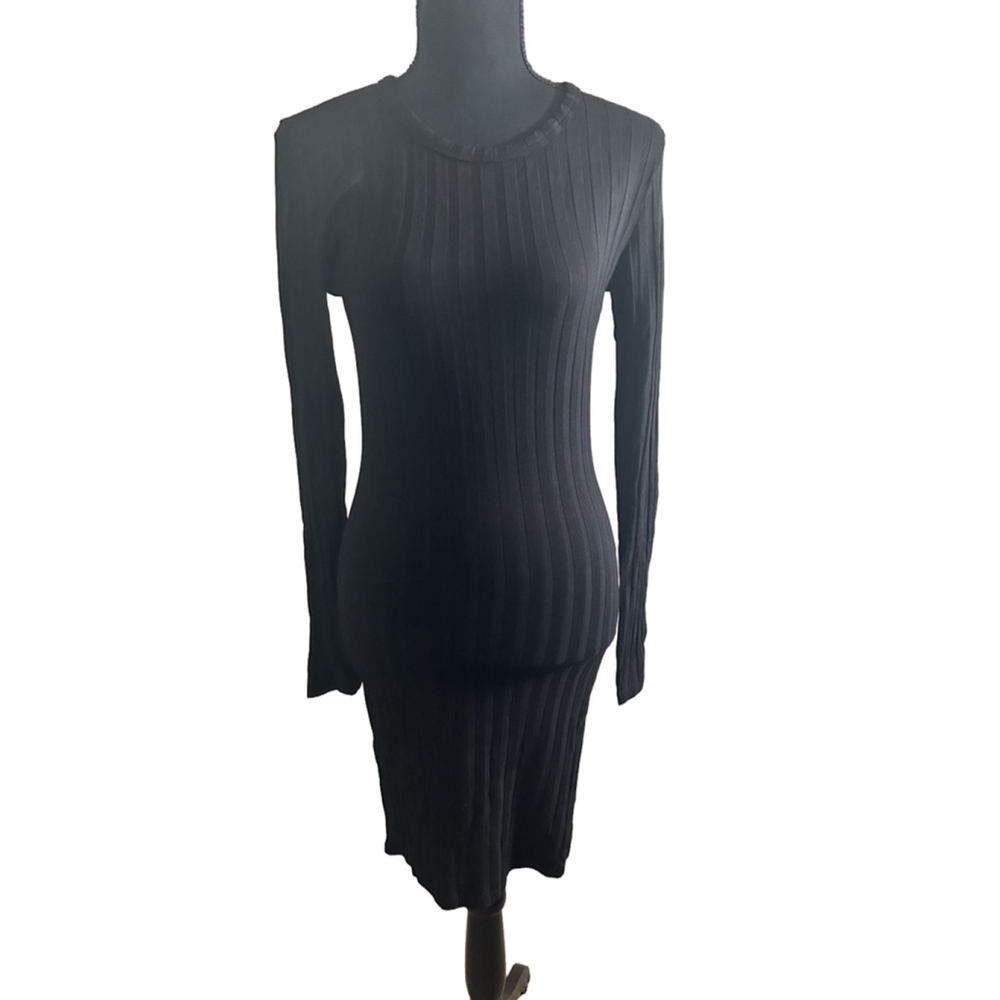 Bobi LA Women’s Black Long Sleeve Ribbed Bodycon Midi Dress, Size Small